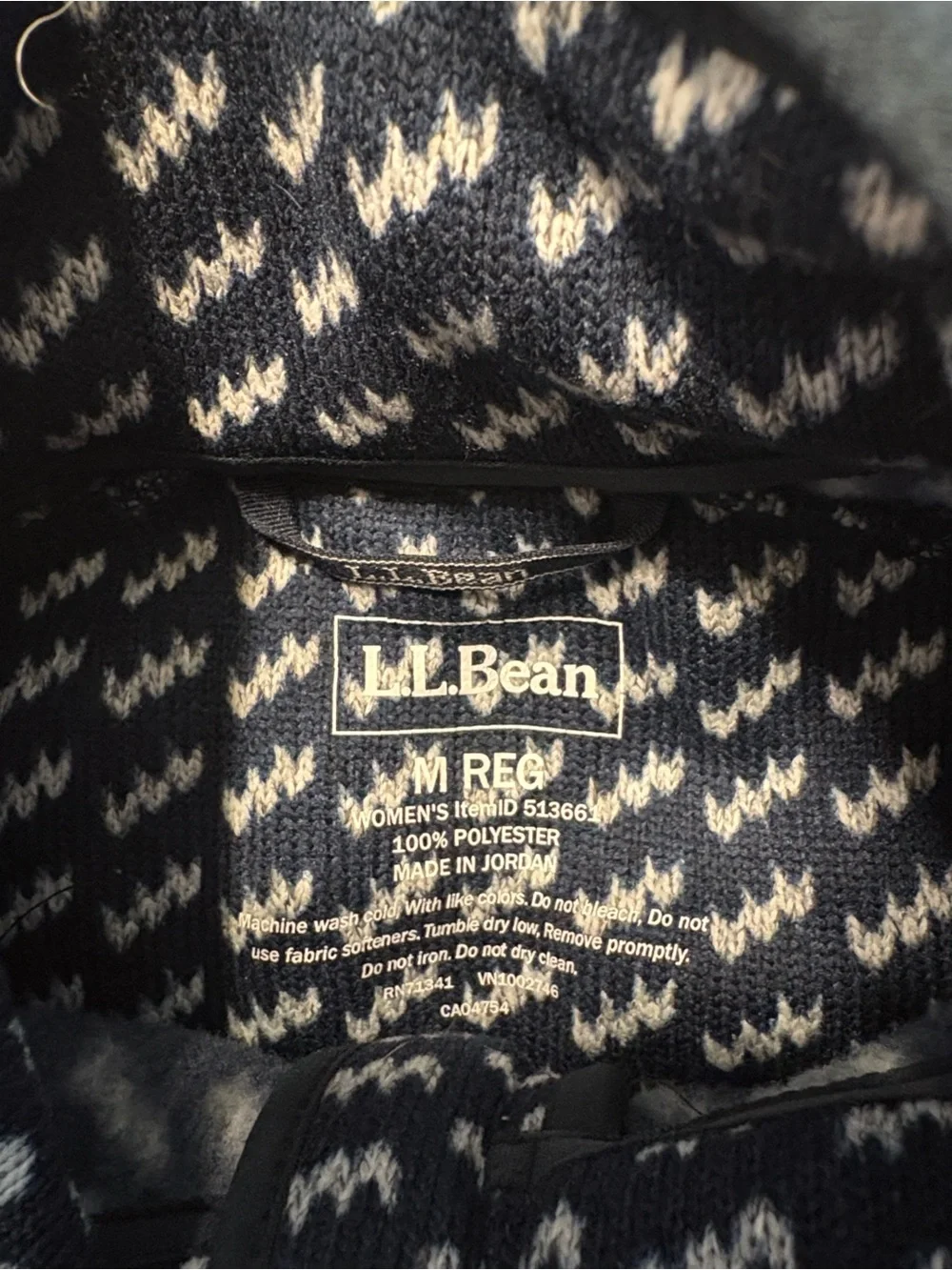 L.L. Bean Sweater Fleece Full-Zip Utility Jacket M Navy and White Patterned Gorp